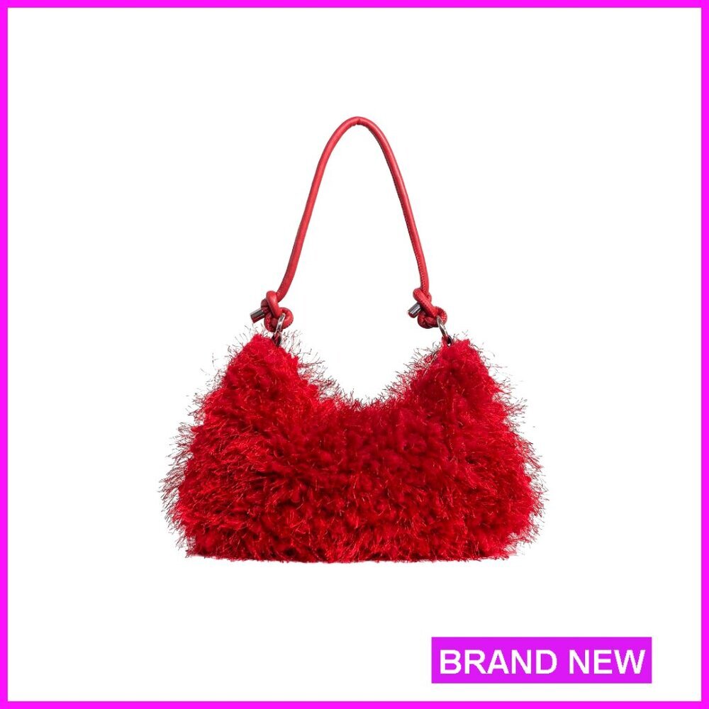 Faux Fur Shoulder Bag Plush Purse Casual Y2K Chic Fuzzy Handbag
